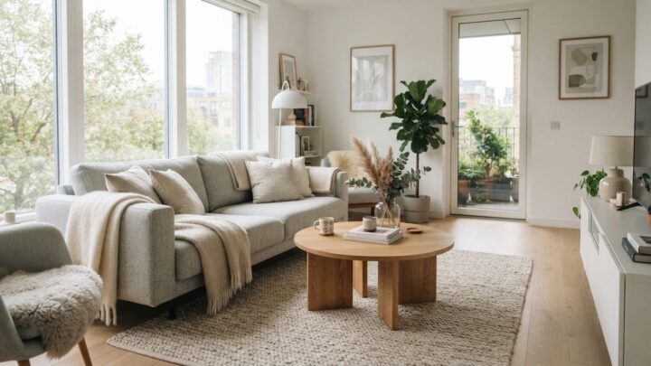 Stue med sofa og sofabord i rigtig højde set i forhold til hinanden