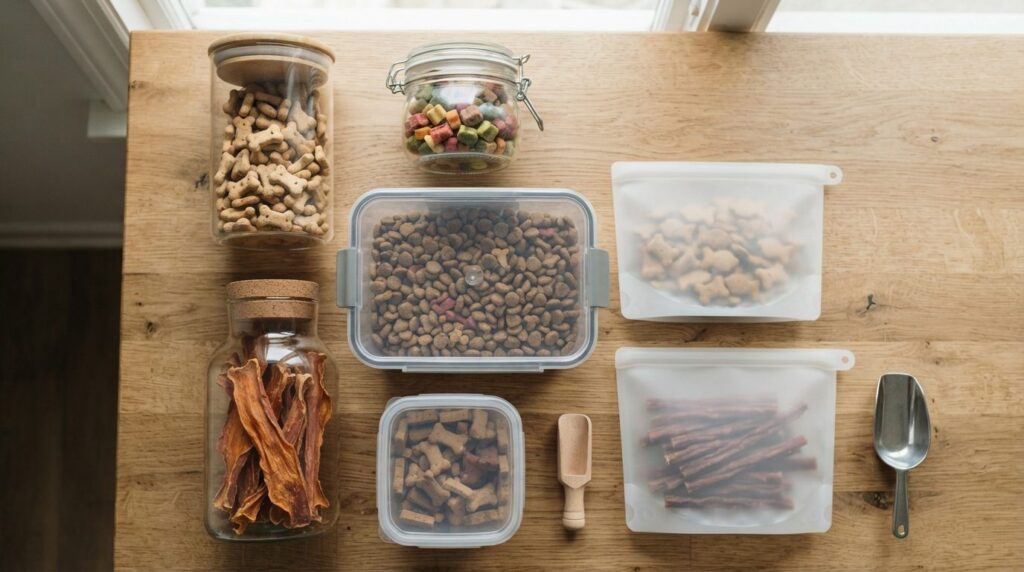 Close-up flat lay photography of various airtight food stora