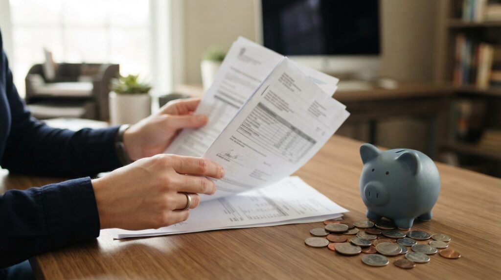 Close-up photorealistic image of hands holding mortgage docu