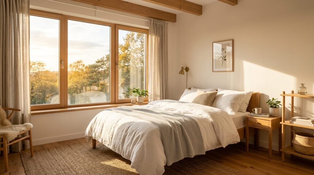 Professional stock photo, 16:9 aspect ratio, cozy scandinavi