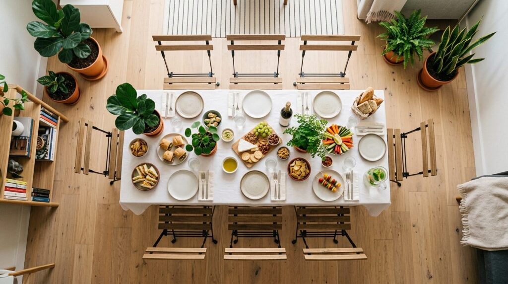 Realistic stock photo, 16:9 format, overhead flat lay view o
