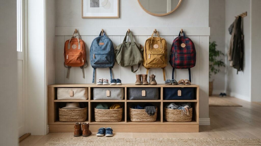 Close-up photorealistic image of neatly organized childrens