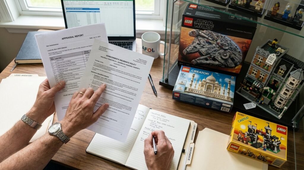 Overhead view of a homeowners hand carefully examining docu