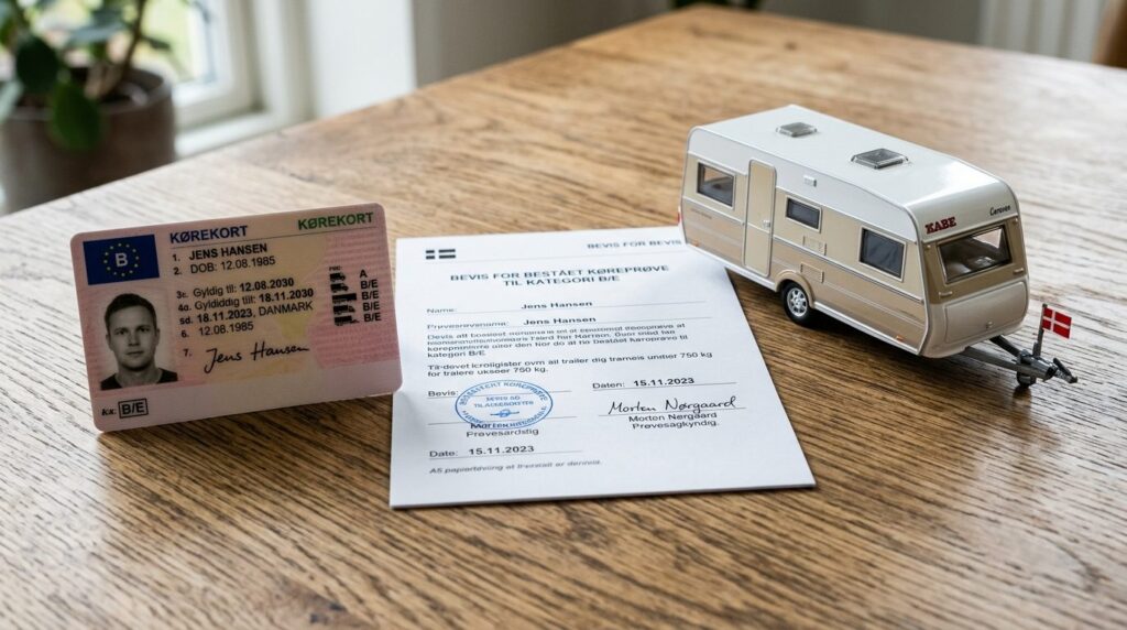 Close-up realistic image of a Danish drivers license and B/